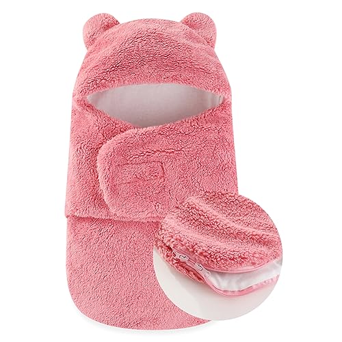 Image of AiWMGL Baby Winter Fleece Swaddle Blanket 0-3 Months Boys Girls Warm Adjustable Newborn Swaddling Wrap Soft Plush Sleeping Sacks