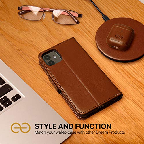 Image of dreem Fibonacci 2-in-1 Wallet Case for Apple iPhone Xs Max - Luxury Vegan Leather, Magnetic Detachable Shockproof Phone Case, RFID Card Protection, 2-Way Flip Stand - Chocolate