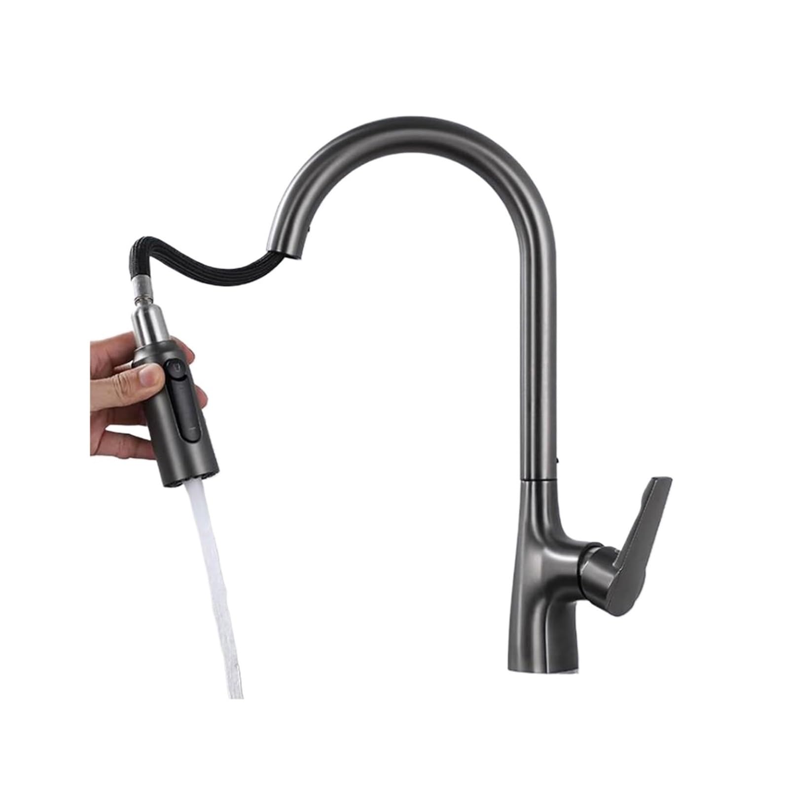 Eamrfvqt Grey Brass 3 Way Kitchen Tap With Pull Out Spray