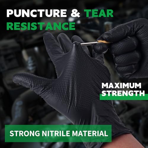 Image of FINITEX Industrial Diamond Texture Nitrile Black Glove - 100 /1000PCS Chemical Resistant 8mil Mechanic Disposable Gloves