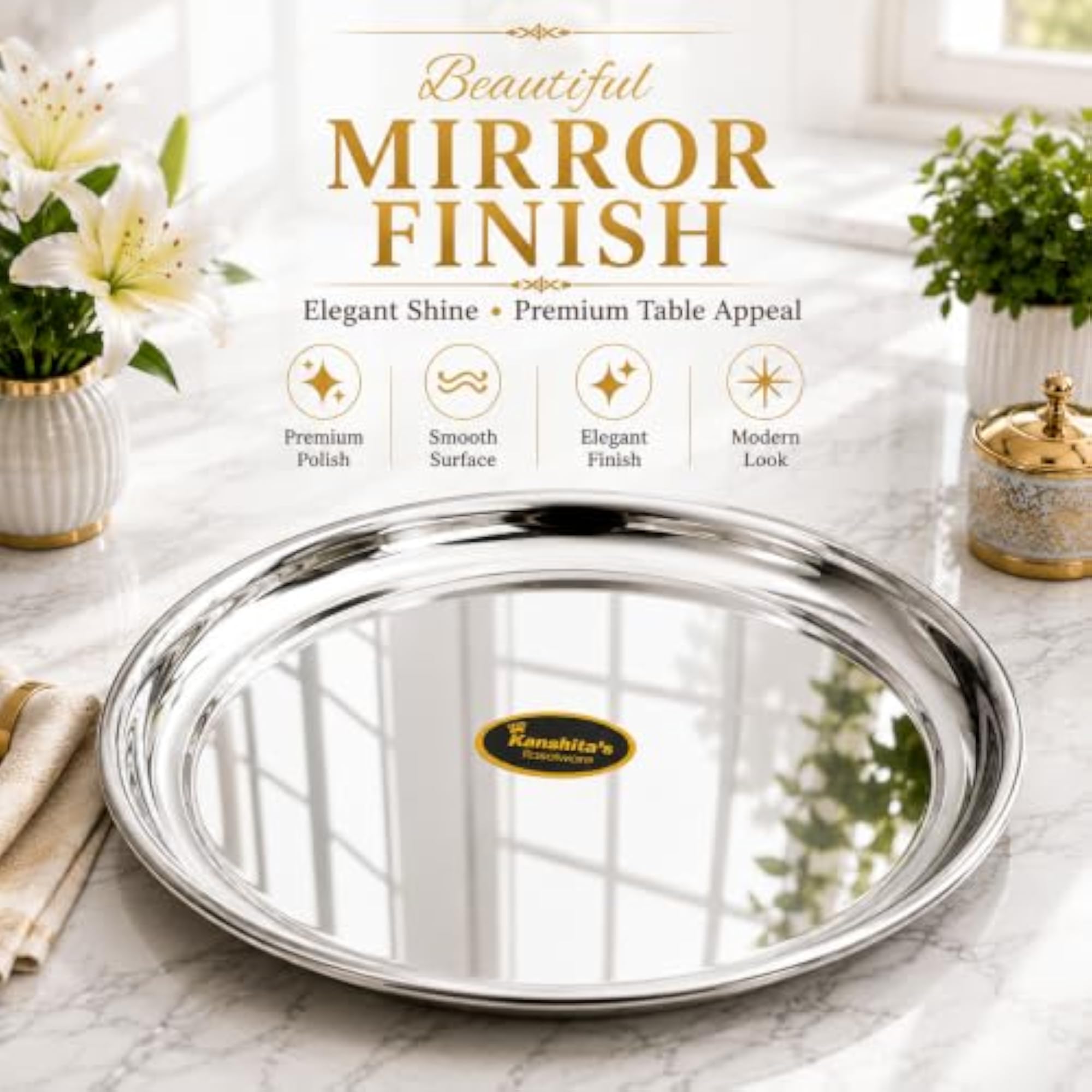 Kanshita's Stainless Steel Dinner Plate, 26 cm Heavy Gauge