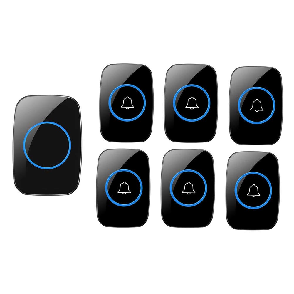 Timbre inalámbrico IP44 1000 pies 6 botones 1 receptor 36 timbres Kit de timbre puerta multicolor(Black)