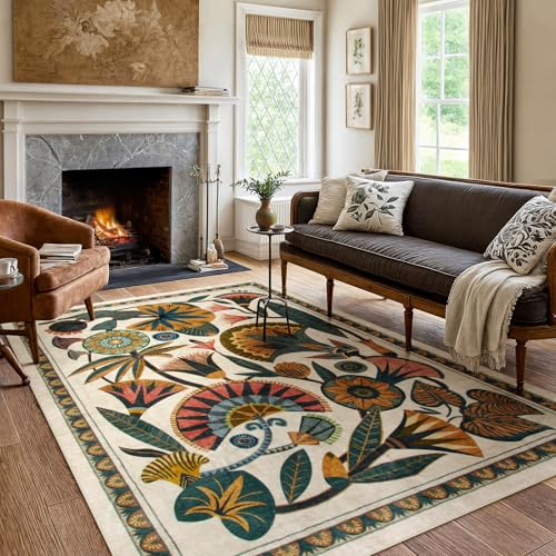 Zealude Egypt Floral Washable Area Rugs for Living...