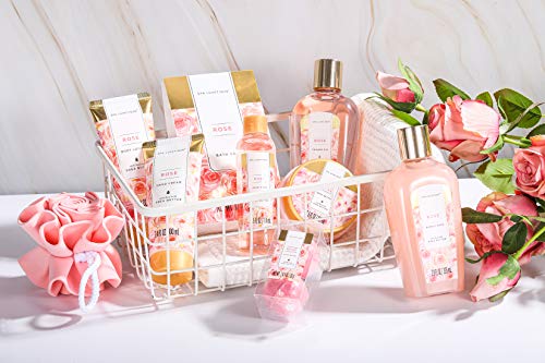 Image of Spa Luxetique Rose 10pc Gift Baskets for Women Spa Gift Set
