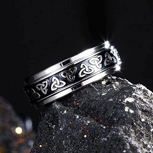 Image of King Will 316L Stainless Steel Spinner Ring for Men Women- 8mm Width Fidget Ring with Dragon /Celtic Knot Pattern, Stress Anxiety Relief Comfort Fit Wedding Band