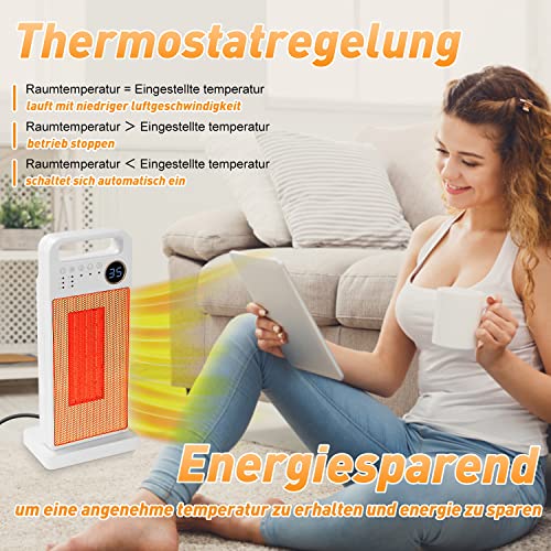 Ventilatorkachel met afstandsbediening, energiebesparend, stil, 2000 W, keramische ventilatorkachel, snelverwarmer met oscillatietiming, omvalbeveiliging, oververhittingsbeveiliging, 2 x warmtestanden, verwarming voor thuis en op kantoor - Afbeelding 6