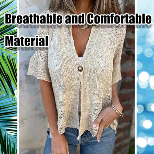 Tenddaily Hollow V-Neck Short Sleeves,Hollow V-Neck Single Button Loose Short Sleeves2