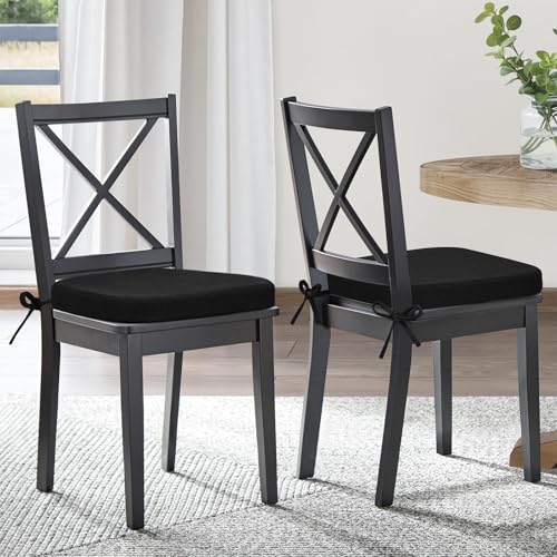 Shinnwa Dining Chair Pads, Patented Design Memory Foam Kitchen Chair Cushions with Ties and Washable Cover, 17" x 16" x 2", Black