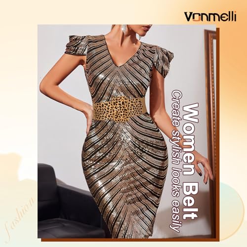 Image of VONMELLI Stretchy Wide Women Belts Elastic Vintage Belts for Women Fashion Ladies Waist Belt for Dress