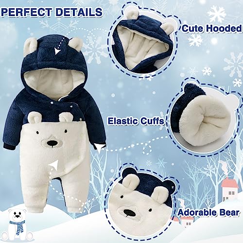 Image of Fairy Baby Newborn Baby Snowsuit Bear Suit Romper Winter Warm Coat Infant Fleece Footie Jumpsuit for Girls Boys 0-18M