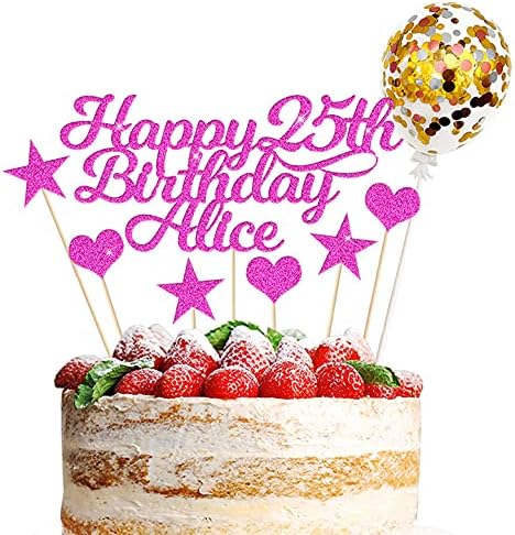 Happy Birthday Cake Topper Personalised 3 Star 3 Heart with Balloon Customised Any Name Party Cake Decoration Gift Card 1st 18th 21st 30th 45th 60th 80th 100th for Girl Boy Mom Dad Grandparent Blue
