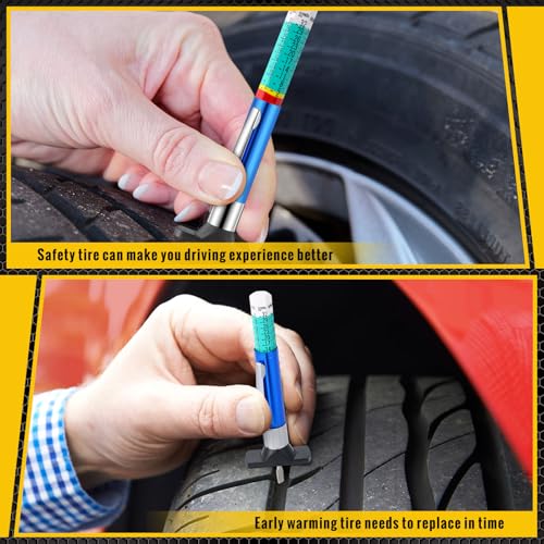 Image of Tellegloww 50 Packs Tire Tread Depth Gauge Color Coded Tyre Depth Gauge Tool Tread Accurate Measure Tools Metric Gauges for Car Trucks Various Vehicle(Blue)