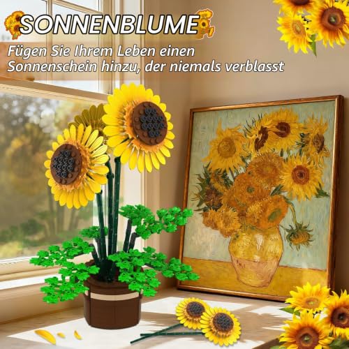 kiothdre Sonnenblumen Bausatz mit Vase, Botanicals Blumenstrauß für Erwachsene - 739 Teile Sonnen Blumenstrauß Set… – Ansicht 2