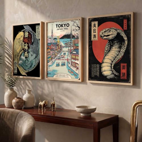 Image of kotart Aesthetic Japanese Nature and City View Wall Framed Posters | Japanese Nature and City View Framed Poster for Living Room Bedroom Gaming Room Studio Wall Decor Set Of 3 (10X13 inch)