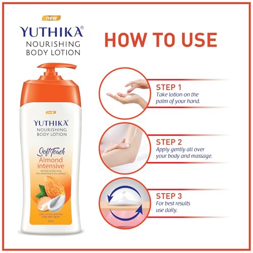 Image of Yuthika Body Lotion Almond Nourish 500ml Pack of 2 Body Lotion - Hydrating Moisturizer for Women & Men, Non-Irritant & Non-Sticky, 24H Hydration for Dry Skin