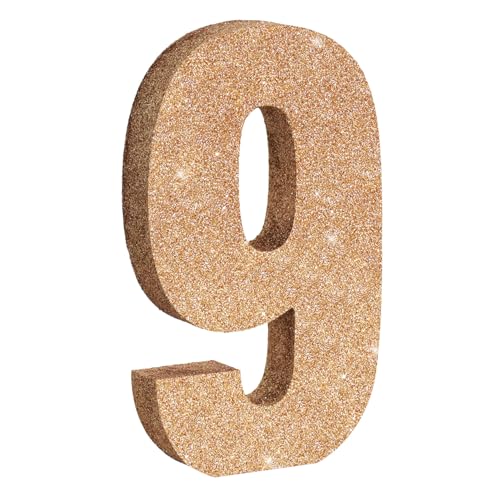TONIFUL 7.8 Inch Champagne Gold Glitter Number 9 Wooden Table Centerpiece Birthday Party Decorations,Digit 9 for Birthday,Graduation,Bridal Shower,New Year,Anniversary Party Supplies(1 Pack)
