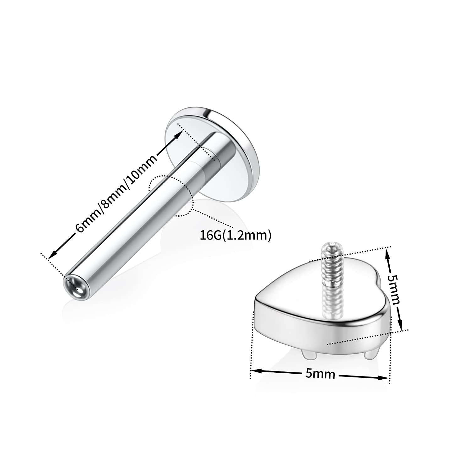 AROWRO 16G Labret Studs Lip Rings G23 Titanium Monroe Lip Piercing Jewelry Internally Threaded Helix Tragus Cartilage Conch Earring Women Girls Piercing Jewelry CZ Opal — view 3