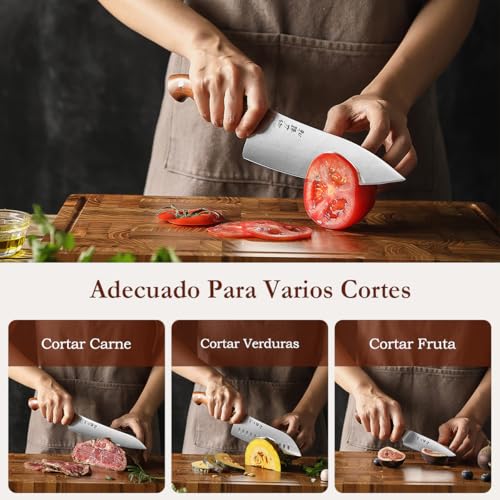 HEZHEN Juego de Cuchillos de Cocina 5 Piezas, Set Profesional de Cuchillos de Chef de German en Acero Cuchillo Santoku，Universales Cuchillos de Trinchar, Mango Ergonómico de Madera de Redwood - imagen 6