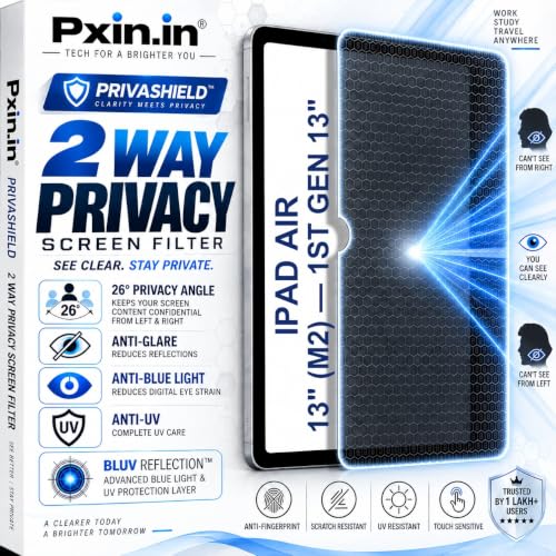 Image of Pxin Tablet Privacy Guard compatible with iPad Air 13in M2 1st Gen 13in | 2 Way Privacy screen protector | Anti Glare | Anti Spy Screen | Anti Bluelight | UV Protect | Eye Protection | Privashield