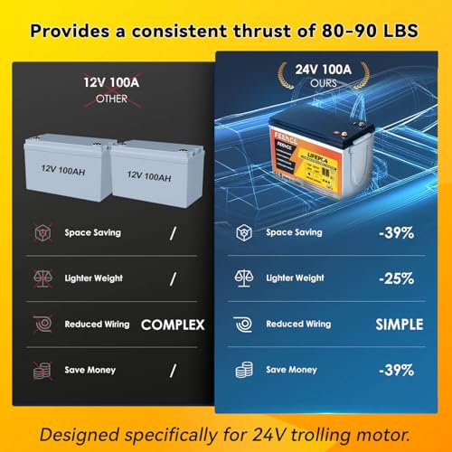 24V Lithium Battery 100AH Lifepo4 Battery Built-in 100A BMS,Specialized for 24V Trolling Motors,UP to 8000 Deep Cycle,Perfect for Boat,Solar System Storage