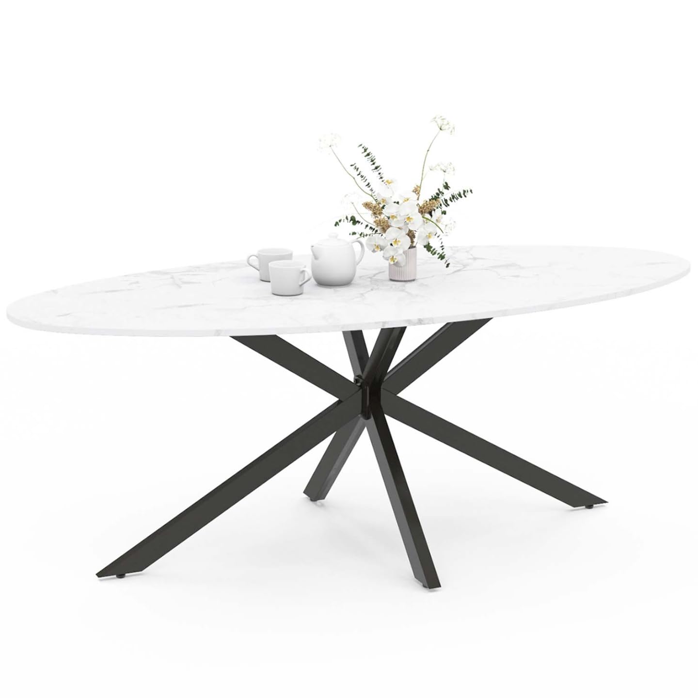 IDMarket - Table à Manger Ovale Alix 200 cm Pied araignée Noir
