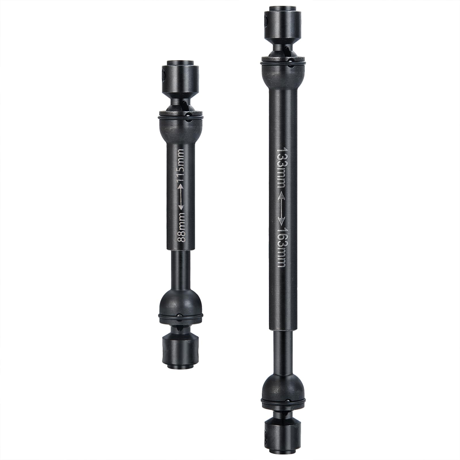 JGGZONE 2Pcs RC Drive Shaft Steel Driveshaft Front Rear Center Drive Shaft Dogbone Compatible with 1/10 RC Crawler Car Axial SCX10 III AXI03006 Replacement (88-115mm & 133-163mm, Black)