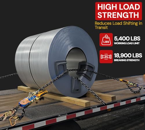 Image of Mytee Products 2 Pack 5 /16 inch-3 /8 inch Easy Ratcheting Chain Binder with Up to 36 inch Chain Take-Up, 5,400 lbs WLL, Heavy-Duty Tie Down Ratchet Load Binder with Grab Hooks for Flatbed Trailers & Trucks