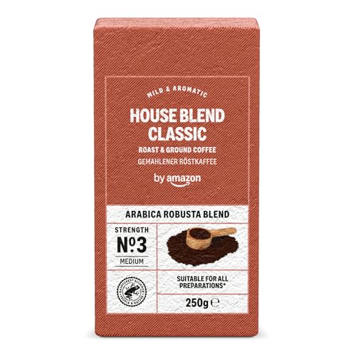 by Amazon House Blend - Mezcla de arábica molida y robusta, 250 g, 1 paquete