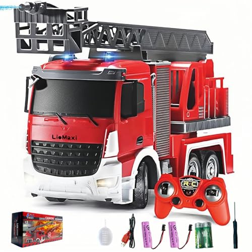 LioMaxi Scala 1:24 telecomandata Giocattolo camion pompieri,con pompa spruzzatrice d'acqua, Camion...