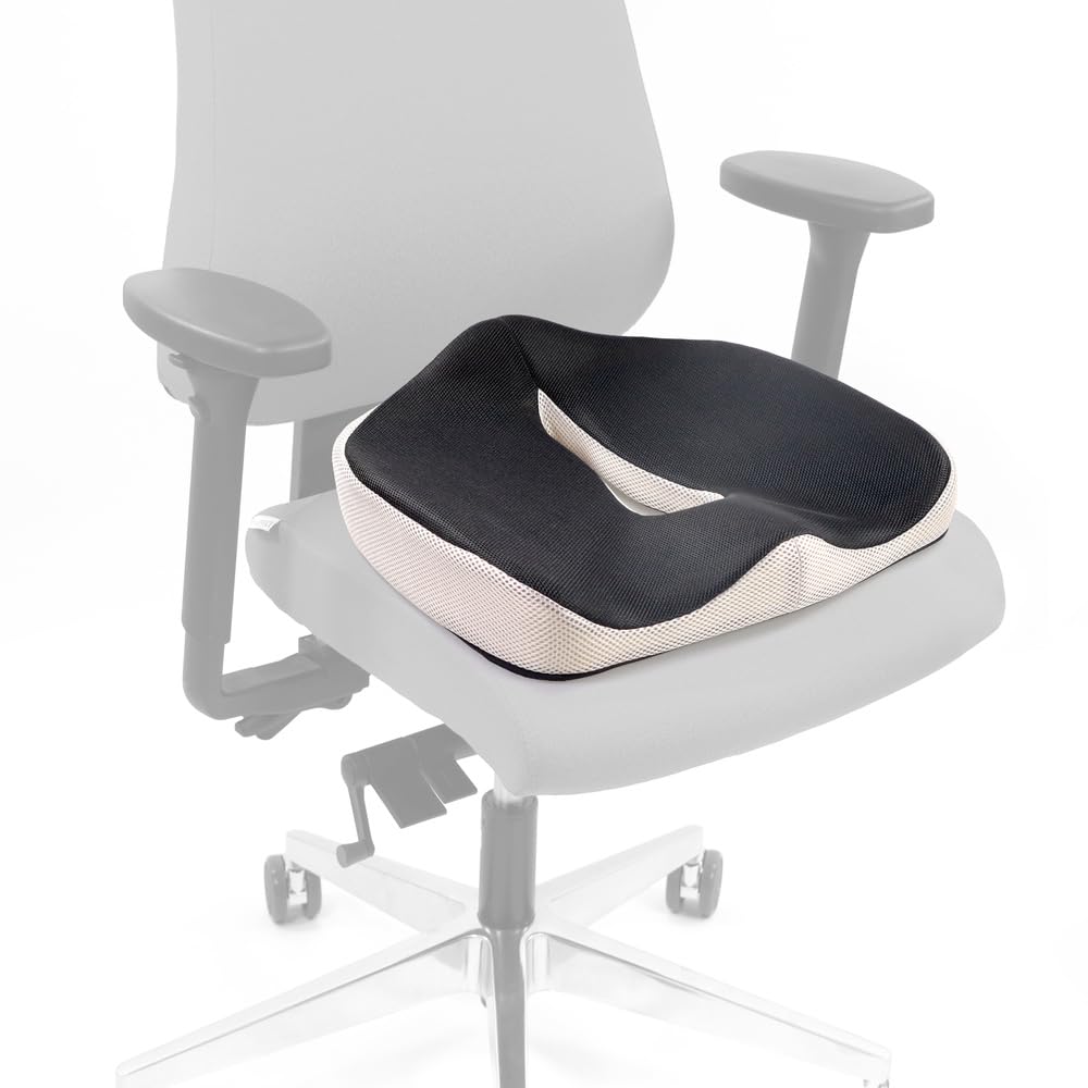 hjh OFFICE Cojín ortopédico MEDISIT VII Cojín ergonómico para el coxis, Transpirable y refrigerante, Acolchado de Espuma/Gel, Negro