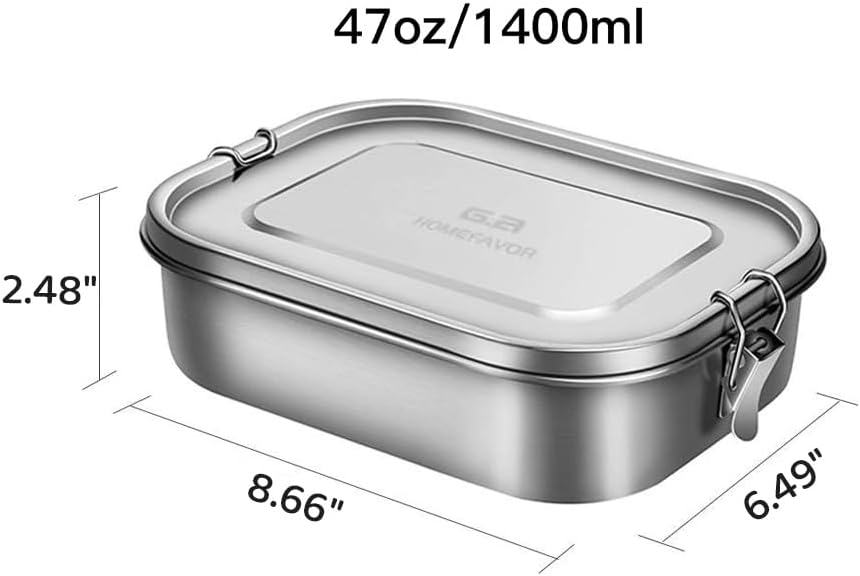 G.a HOMEFAVOR Stainless Steel Bento Lunch Box, Metal Lunch Container with 5-Compartment, 1400 ml, Ideal for Work & Travel, Meal Prep, Leak Proof, Dishwasher Safe - Image 3