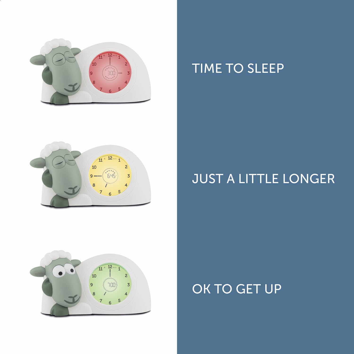 ZAZU Orologio Sam The Lamb – Orologio da letto e luce notturna per bambini | Insegna al tuo bambino con indicatori visivi quando svegliarsi | Luminosità regolabile | Spegnimento automatico (Sage)