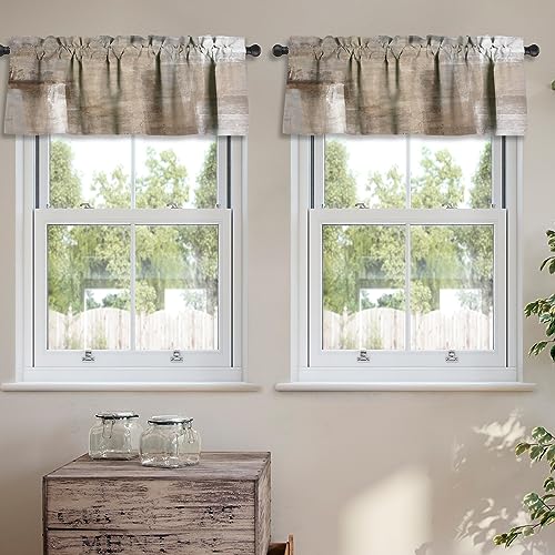 Lalilo Beige Grey Kitchen Curtains Abstract Art Valances For Windows Blackout Window Treatment Valances Rod Pocket Curtain Valance For Bathroom Bedroom Living Room Cafe,52 X 18 Inch,2 Panel thumb #4