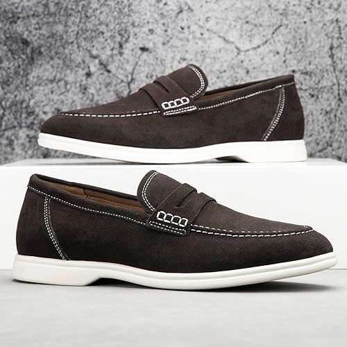 Image of Meijiana Men's Genuine Leather Loafers Slip-On Moccasins Suede Dress Shoes, Lightweight and Breathable with Rubber Sole Stylish Mens Loafers