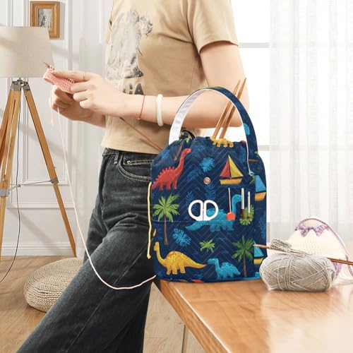 Image of Tatenale Crochet Bag Yarn Bag Knitting Project Bag with Pockets and Handle Portable Yarn Storage Organizer Tangle Free 8.3x11 InchTropical Leaves and Multicolored Dinosaurs34