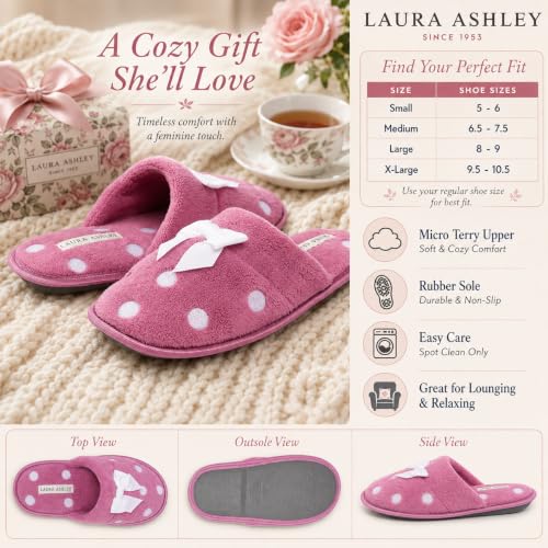 Image of Laura Ashley Ladies Embroidered Soft Terry Plush Scuff Slipper