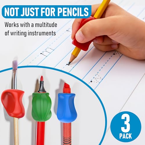The Pencil Grip 3-Step Training Kit - Crossover Grip, Pinch Grip & Standard Pencil Grip Ergonomic Writing Aids for Kids, Students, Fine Motor Development, Assorted Colors, Pack of 3 Grips (1 per Type)