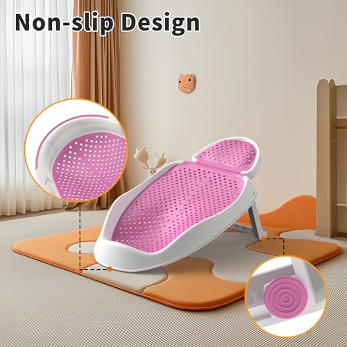 Image of GloTika Baby Bathtub Support for Babies 0-6 Months, Foldable Portable Infant Bathtub, Ergonomic Mesh Baby Bath Tub, Pink