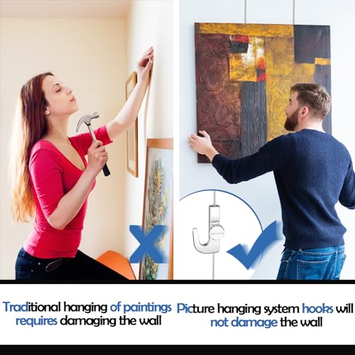 Image of Hicarer 12 Pcs Adjustable Hooks for Gallery Picture Hanging System Picture Rail Hooks Hangers for Exhibition Art Gallery Supplies(Normal)