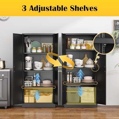 Image of Steeloong 60 inchMetal Pantry Storage Cabinet with Doors & 4 Adjustable Shelves