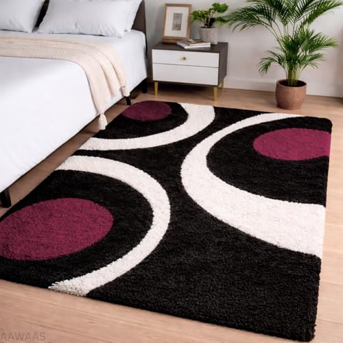 Image of 3D Shaggy Polyester Carpet Rug Runner Area Mats for Bedroom /Living Area /Home with Anti Slip Backing Soft /Fluffy Hight Pile - (Moon Maroon, 4x6 feet)