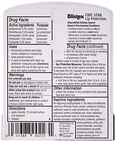 Blistex Five Star Lip Protection, Spf 30-0.15 Oz (Pack Of 6) #TOP2