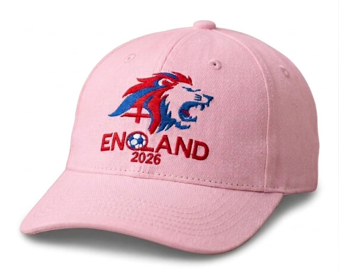 England 2026 Football Baseball Cap, Embroidered Lion Design, Available in White, Pink, and Grey, World Cup Merchandise, Patriotic England Football Gift for Men & Women (Pink)
