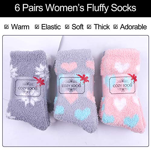 Image of Toes Home Fuzzy Socks for Women, 6 Pairs Cozy Winter Fluffy Slipper Socks | Ultra Soft Thick Warm Fabric, Comfortable Indoor Home Socks, Fluffy Holiday Gifts for Ladies, Ideal for Lounging or Sleeping