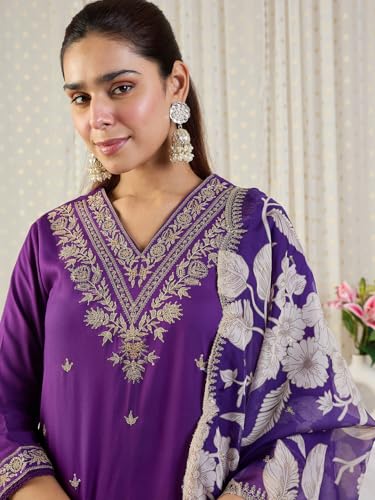 Image of INDO ERA Women's Rayon Viscose Rayon Embroidered Straight Kurta & Salwar with Dupatta Set