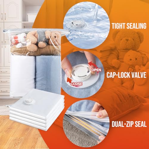 Image of TAILI 10 Pack Vacuum Storage Bags, Jumbo Size (31x40 inch), Cream | Vacuum Seal Bags for Clothing, Extra Large Space Saver for Bulky Beddings, Comforters, Blankets, Pillows