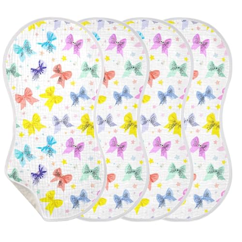 Pastel Bows Baby Burp Cloths for Boys and Girls, Soft Muslin Spit Up Towels, 22"x11" Newborn Essentials for Feeding and Drooling, 4 Pack3