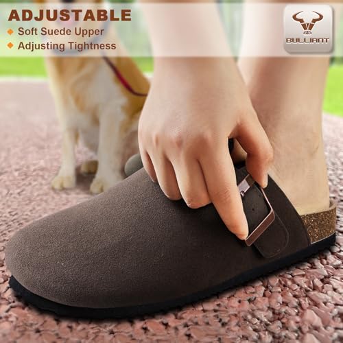 Image of BULLIANT Women Clogs-Fleece-Lined Suede Mules Slippers Nurse Shoes Unisex-Memory Foam Arch Support Cork-Footbed