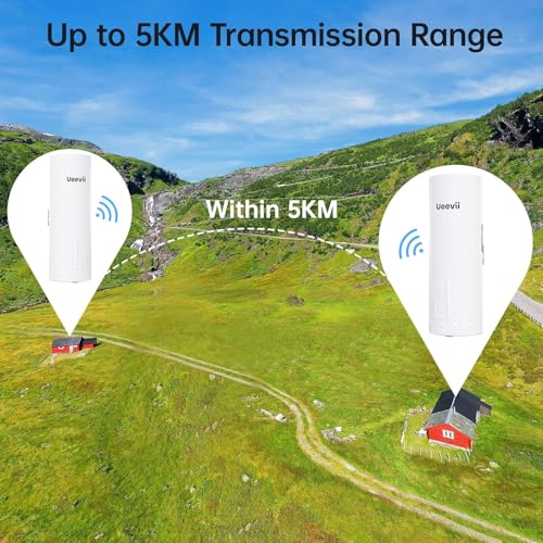 Image of Wireless Bridge, UeeVii CPE820 5.8G Point to Point for Starlink WiFi Extender Signal Booster with 16dBi Antenna, Long Range Up to 3KM, Plug and Play,24~48V PoE, IP65 Waterproof for Barn Shop,2-Pack