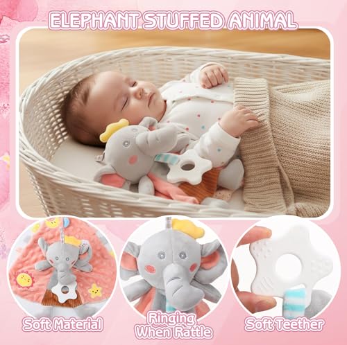 Image of Baby Girl Gifts, Baby Shower Gifts for Girls, New Mom Gifts Baby Girl Gift Baskets Elephant Baby Milestone Blanket Mommy and Baby Canvas Pouch Set Pregnancy Gifts for Women and Baby